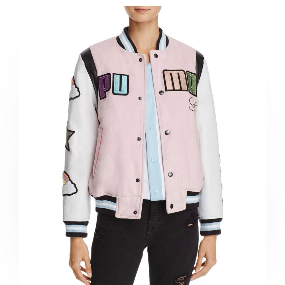 RARE Puma x Sophia Webster Varsity Leather Jacket in Crystal Rose Small